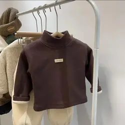 Children's Cozy Autumn Winter High Neck Pullover Long Sleeve Top - 140  7T (Brown)