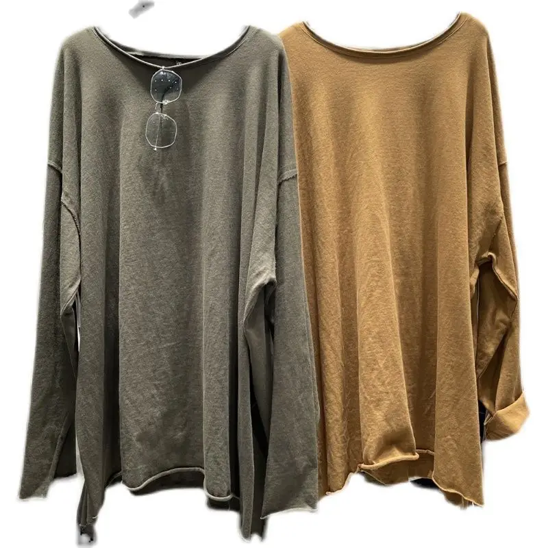 

Женская хлопковая футболка с длинным рукавом, круглым вырезом