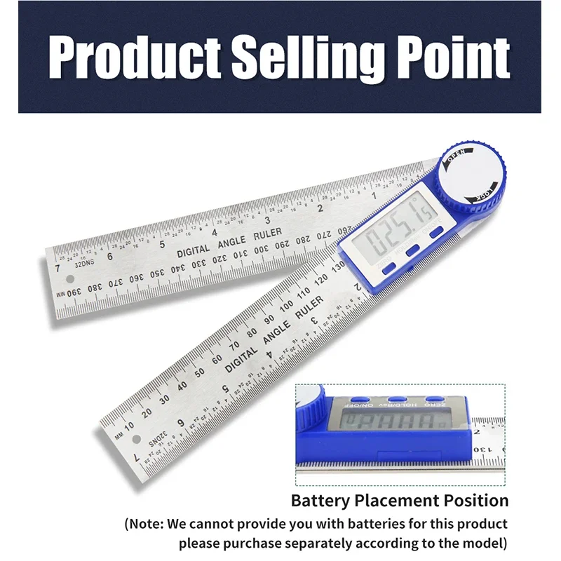 Digital Protractor Digital Angle Ruler Metric Goniometer 360 Degree Stainless Steel Right Angle Protractor Measuring Tool 200mm