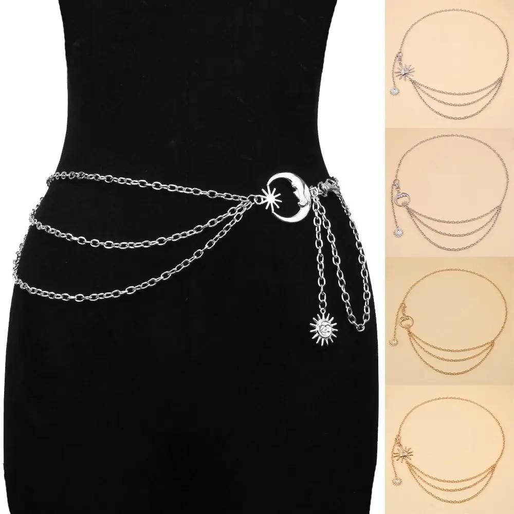 Gold Silber Punk dünne Taille Kette Damen Metall Hip Hop Sonne Mond Stern Bund Vintage Frauen Kette Gürtel – Detail 1