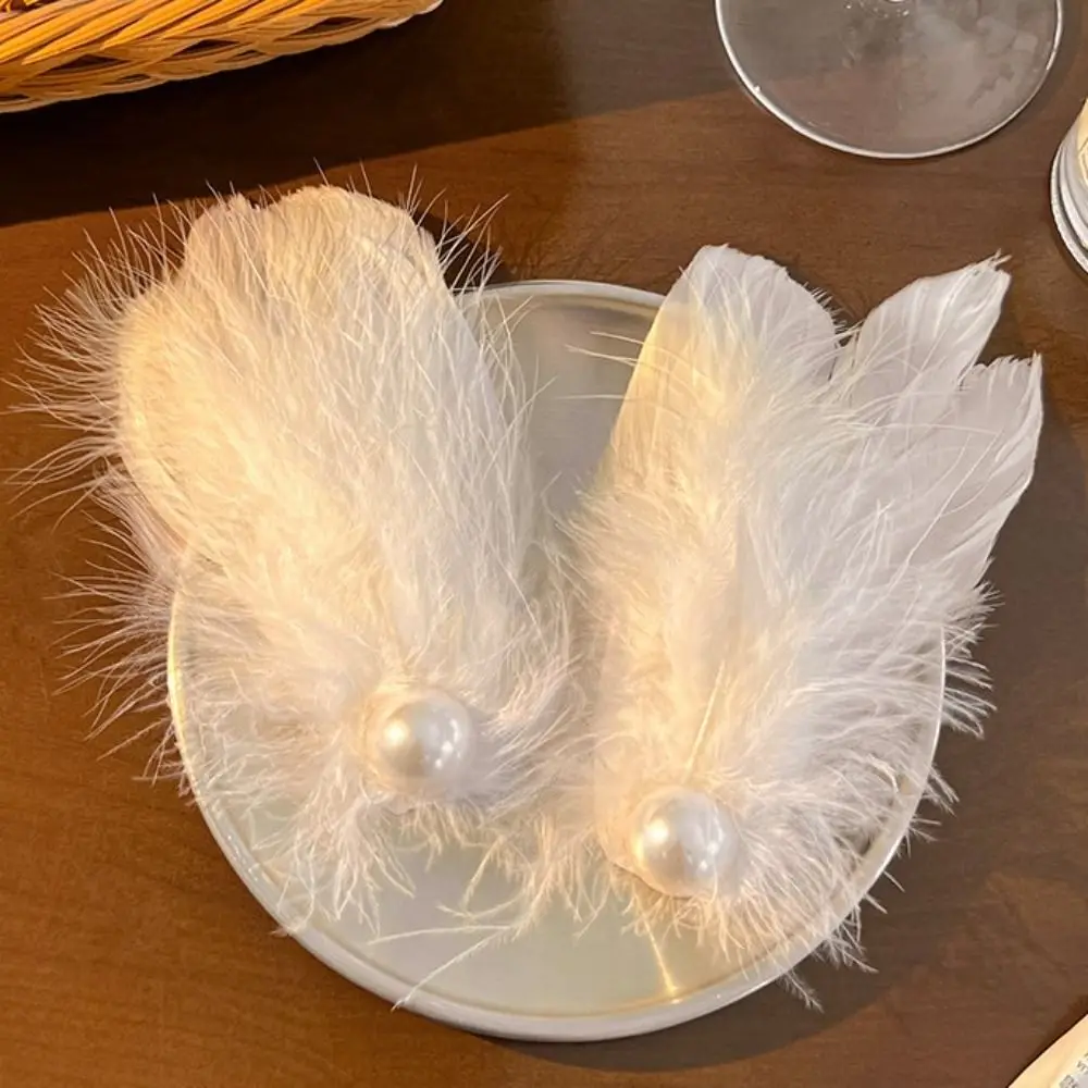 Feather Hair Clips White Swan Hairpin Ballet Pearl Barrettes Balletcore Headwear Headdress Jewelry