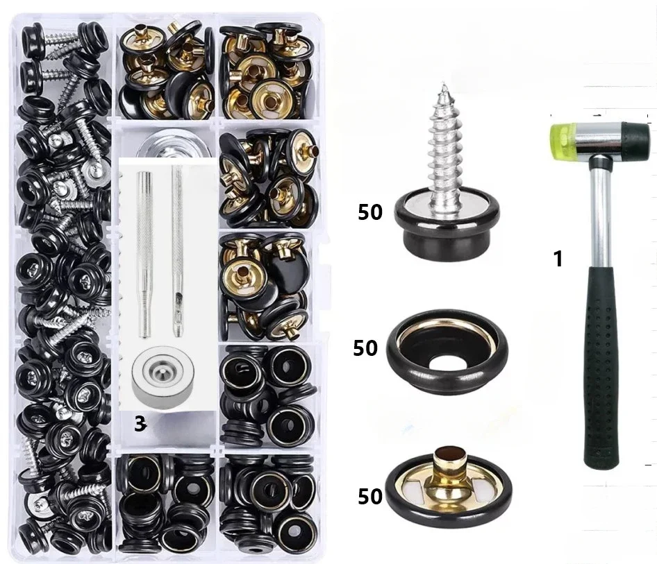 154x สแตนเลส Snap Fastener พร้อมสกรูสําหรับเต็นท์ผ้าใบกันน้ําเรือ Marine ผ้าใบปุ่ม Snaps ชุด 1