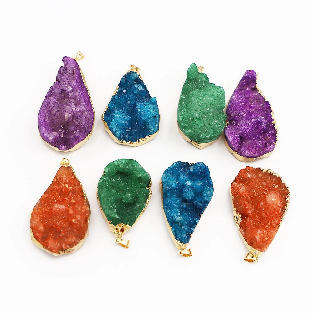 New Designer Natural Stone Druzys Cluster Water Drop Agates Pendants Charm Necklace Men Jewelry Making 6PCS Bulk Items Wholesale