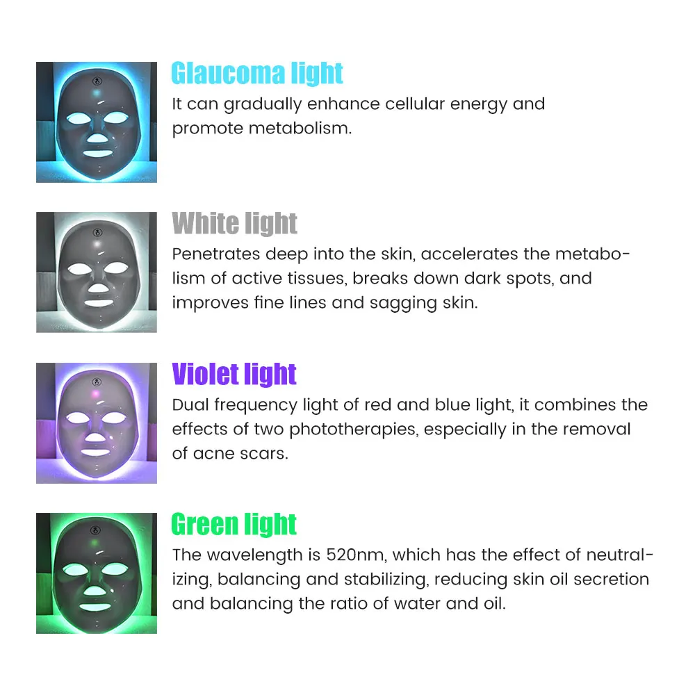 Led Facial Mask Facial Neck Mask Facial Machine 7 Colors Light LED Facial Mask with Neck Face Care Treatment Beauty Anti Acne Therapy Face Whitening Skin Rejuvenation Machine
