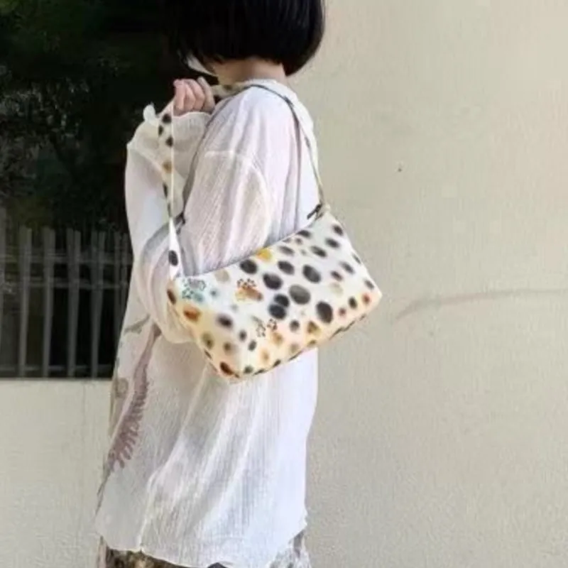 Pastel Yellow Colorful Polka Dot Underarm Bag Women Leather Large Capacity Shoulder Bags Ladies Commuter Versatile Handbag 2025