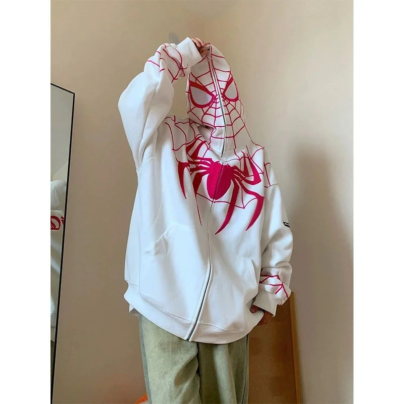 

Autumn and winter spider pattern embroidery women coat cool girl style American retro design sense hoodie couple sweater