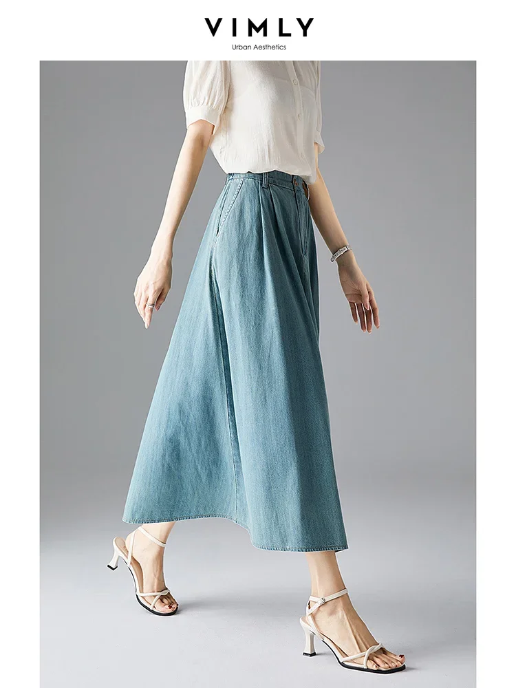 

Vimly Summer Vintage Denim Skirt for Women 2023 Casual Loose High Waist A-line Umbrella Midi Cotton Jean Skirt Female 71893