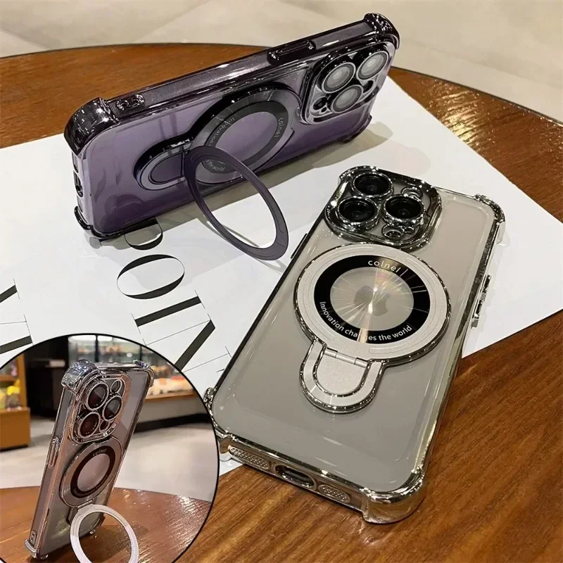 Luxury Plating Clear Magnetic Stand Shockproof Phone Case