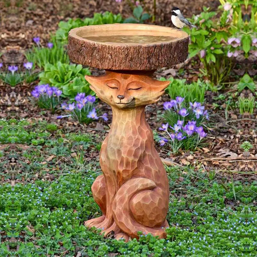 Garden Birds Feeder Decorative Resin Free Standing Animal Feeder Station Outdoor Fairy Tree House Animal Sculpture Ornament