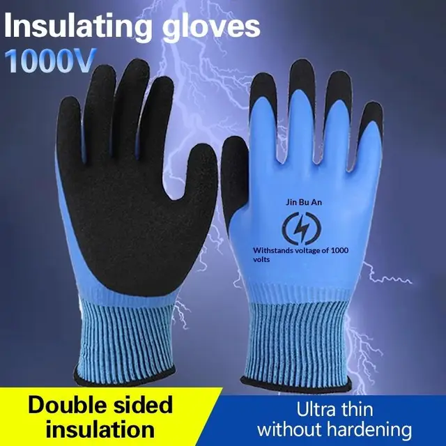 1 paire de gants isolants bleus pour électriciens, haute élasticité, résistance à la tension 1000V, gants de protection de sécurité pour travaux électriques 1