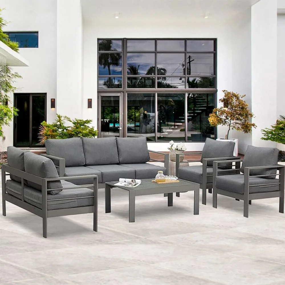 Garden Table and Chair Set for Coffee Tables Modern Patio Conversation Sets Aluminum Outdoor Patio Furniture Set Dark Grey Mesas