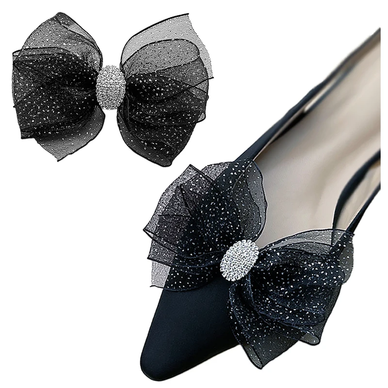 

2 Pcs Bow Shoe Clips Bling Lace Shoe Embellishment Detachable Shoe Buckle Fashion Ladies Shoe Accessories for Wedding Party DIY