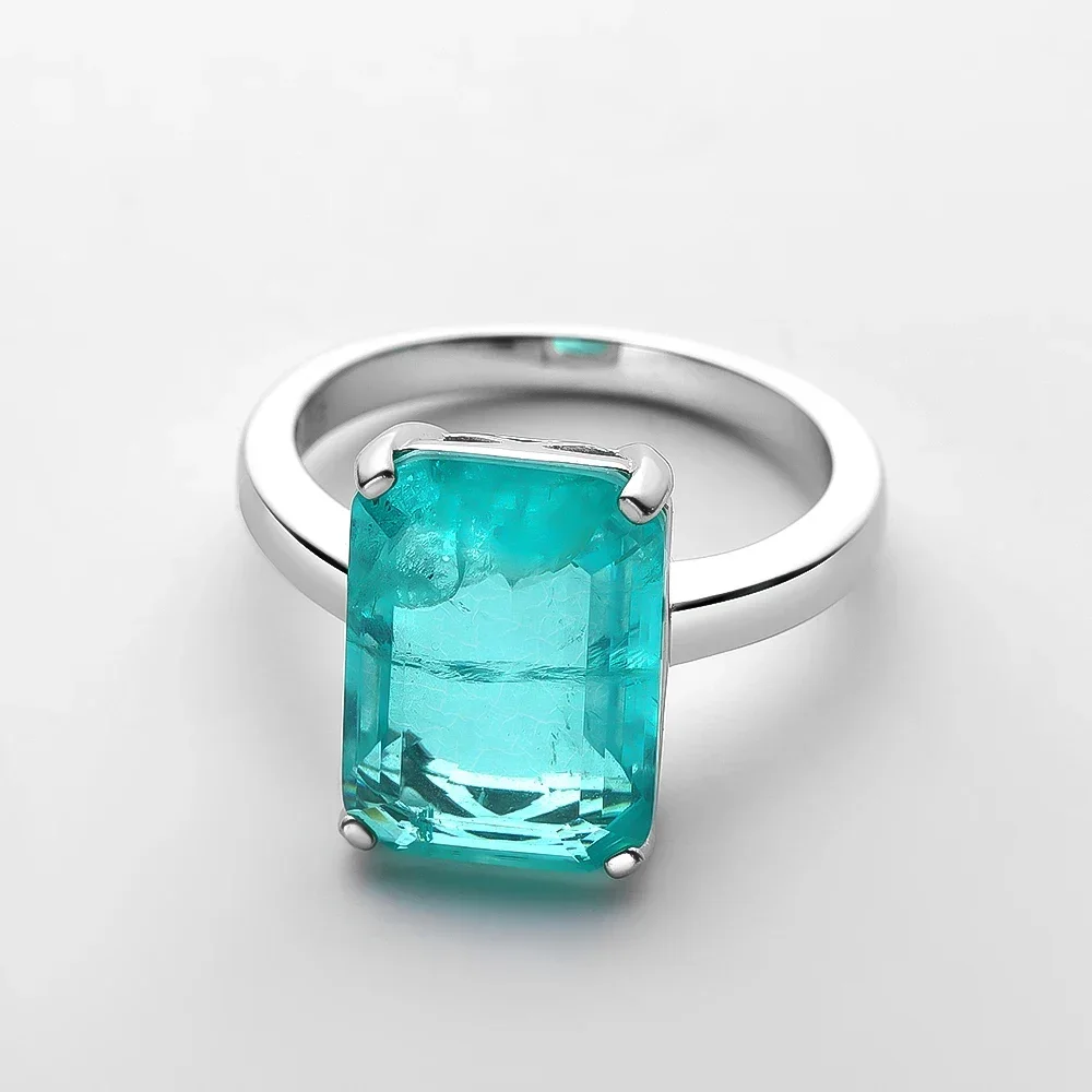 

Versatile 925 Sterling Silver 10 * 14MM Synthetic Emerald Cut Paraiba Tourmaline Wedding Ring Boutique Jewelry