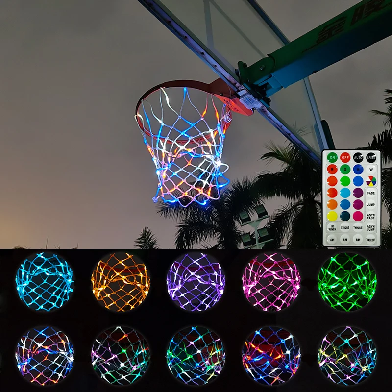 Standard  Led Basketball Net Waterproof With Remote Control Color Changing Timing Durable Nylon Thick Thread 12 Loops 1 set led light basketball net high quality nylon dimming for indoor led basketball net light up basketball net