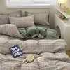 Nordic Plaid Pattern Wash Cotton Bedding Set Duvet Cover Pillowcase Bed Sheet Set Comforter Cover Bed Linens Set Queen King Size 3
