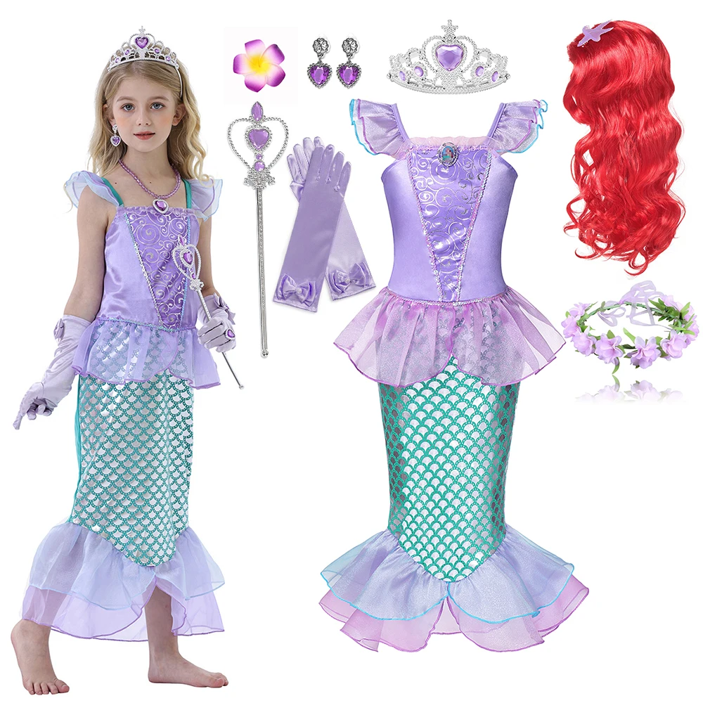 

Детский костюм Русалочки, летнее платье принцессы Ариэль для девочек, праздничная пляжная одежда, платье для косплея Русалочки, платья на день рождения, 2024
