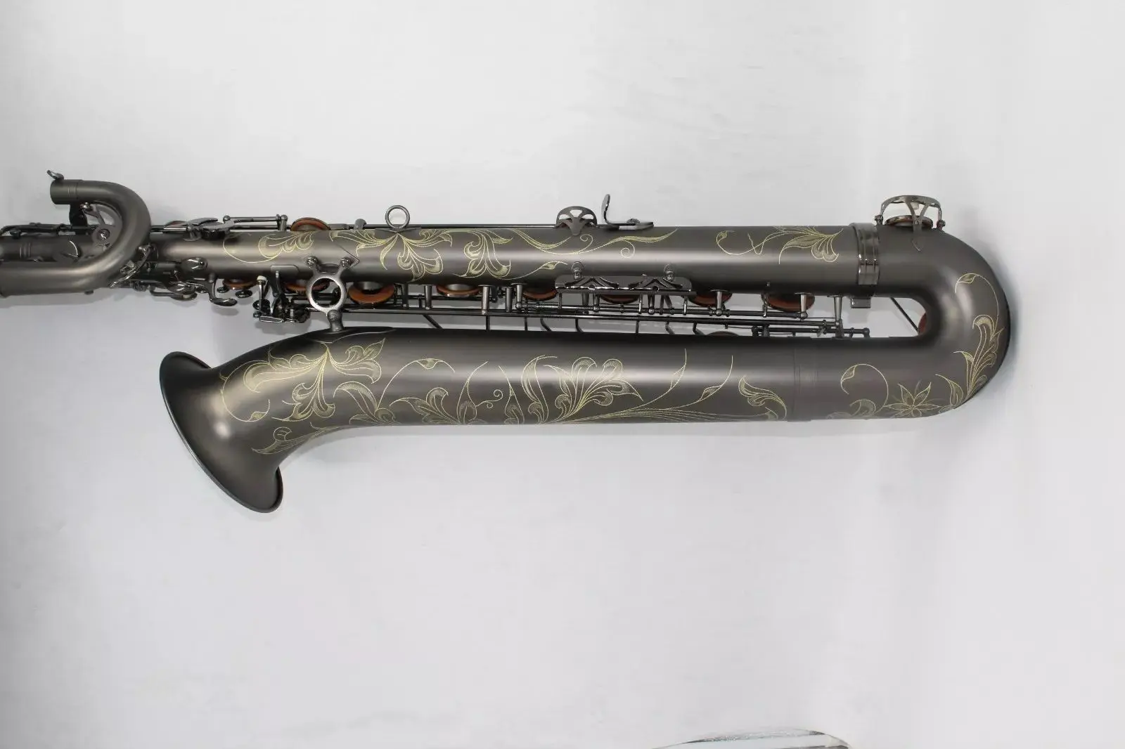High grade Eastern music Matt black Baritone Saxophone full body hand engraving