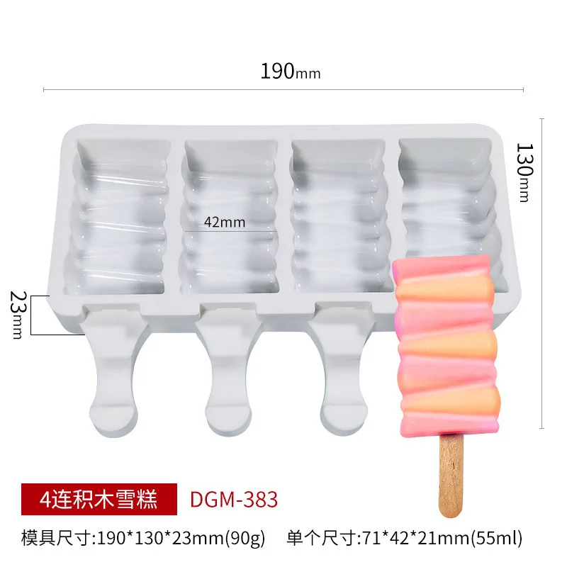 4-Cavity Diamond Ice Cream and Chocolate Mold - Love, Lattice, Cat Paw Design Kitchen Accessory