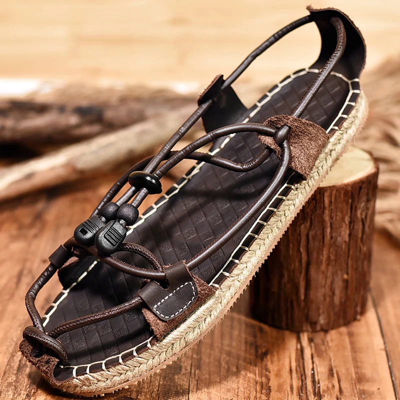 Sandalias de estilo callejero para hombre, zapatillas planas romanas con personalidad, transpirables, de secado rápido, para playa y ocio, para verano