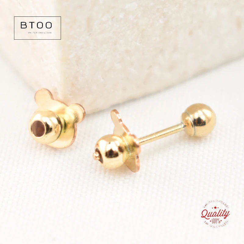 14K Gold Filled little Bear Ear Clutches 3mm Earring Backs Wholesale Supplies for Jewelry DIY Tarnish Resistant Jewelry Findings