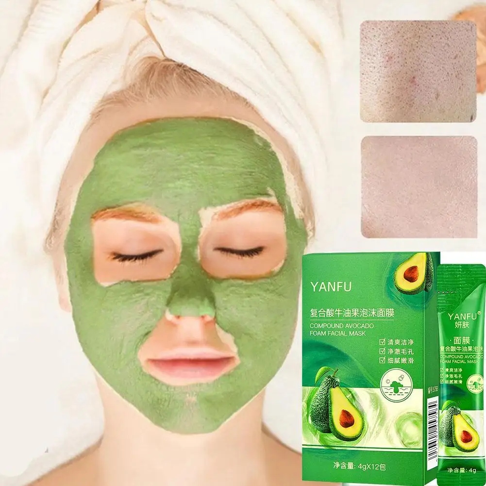

12pcs Avocado Bubble Mask Mud Face Mask Cleansing Whitening Facial Skin Packs Clay Oil-Control Moisturizing Mask Anti-Aging Skin