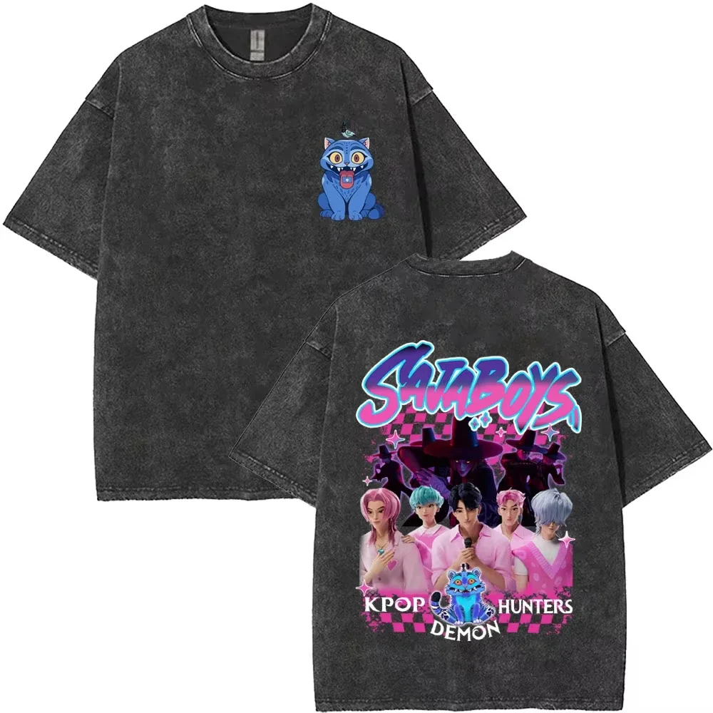 Washed Vintage KPop Demon Hunter Boy Double Sided T-Shirt