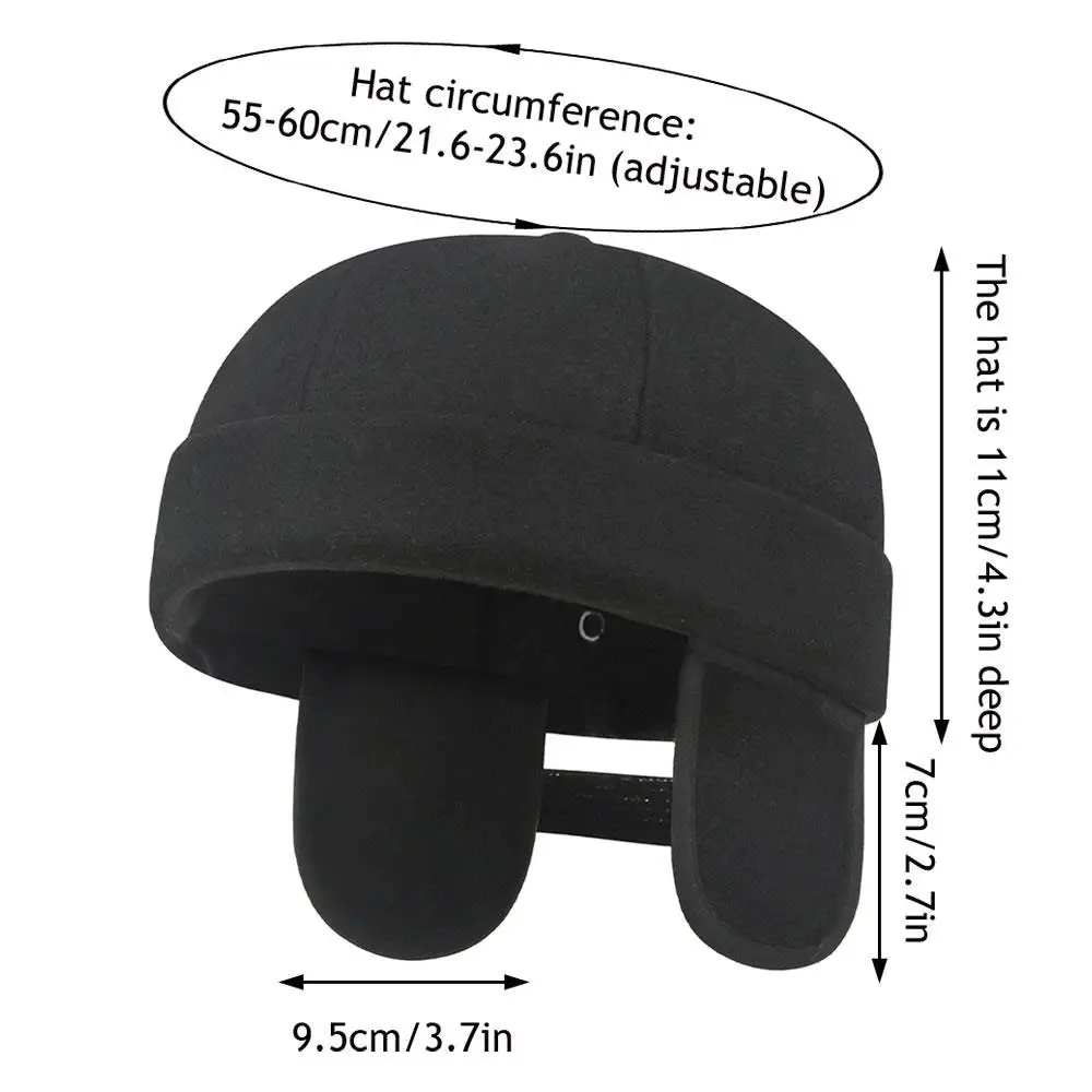 Winter Warm Beanies Fleece-Lined Brimless Docker Cap Men Cold Protection Running Cap Hip Hop Hat Windproof Ear Protection Caps