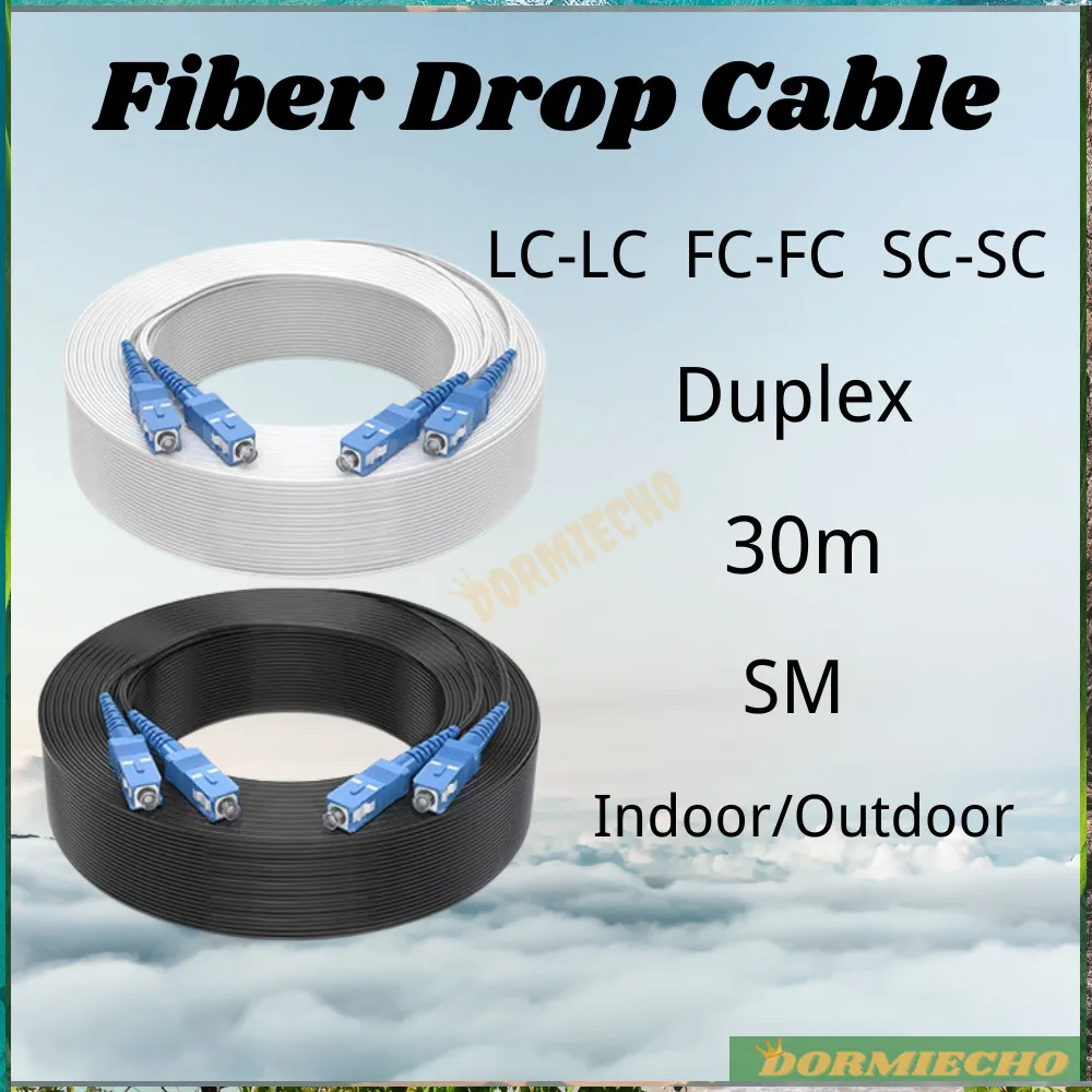Quality Warranty 30M Fiber Drop Cable Duplex SC-SC FC-FC LC-LC UPC Indoor/Outdoor SM Optic Drop Optical Patch Cord Fiber Cable