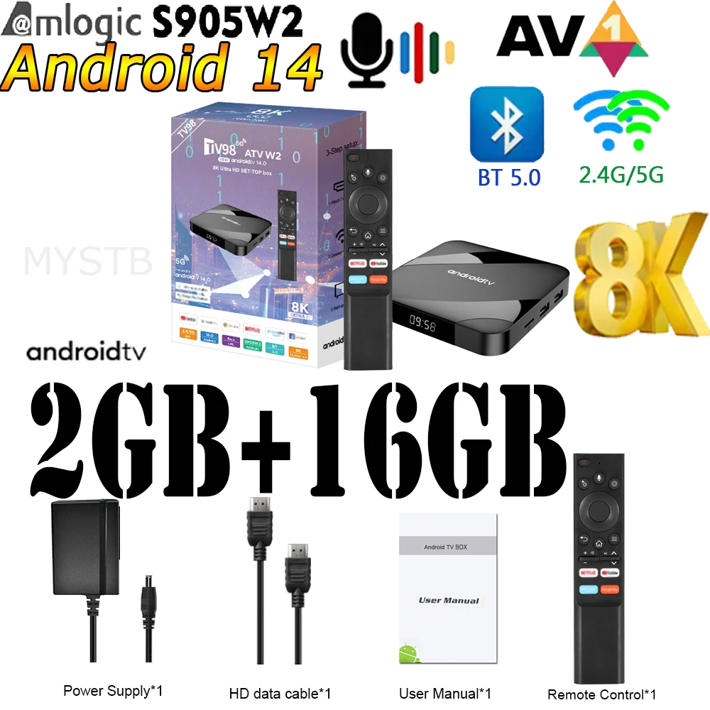 Android Box TV 2025 Android 14 S905W2 Цифровий телевізор Dual WiFi6 bt5.0 Голосовий дистанційний чотириядерний медіаплеєр Smart Home Set Top Box