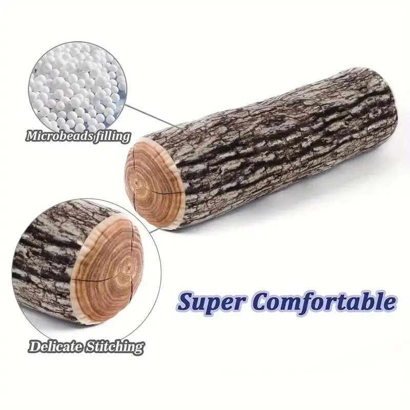 1PC Decorative Round Throw Pillow, 3D Digital Print Comfortable Kids Funny Log Pillow Cylinder Floor Cushion for Home