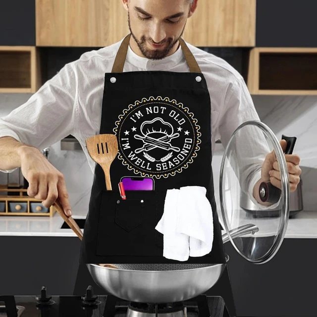 Funny Apron for Men with 2 Large Pockets One-Size-Fits-All Chef Apron for  Grilling, Cooking, Fits BBQ Grill Accessories,Phone