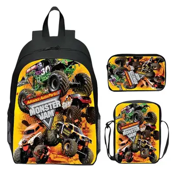 Monster Jam Monster Truck Three Piece Set Children's Backpack Elementary School Backpack Kindergarten Backpack 1