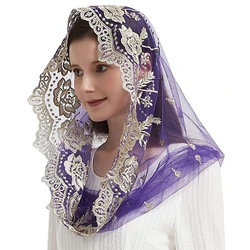 Mantilla Veils Catholic For Church Women Chapel Spanish Style Infinity Advent Lent Lotus-Shaped Purple Gold Christian Prayer