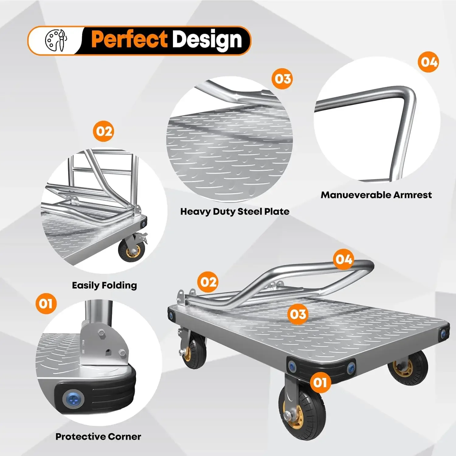 Heavy Duty Platform Truck Flat Cart Hand Trucks,2000Lbs Steel Push Cart Dolly with Brake Design, 36 x 24in Large Flatbed