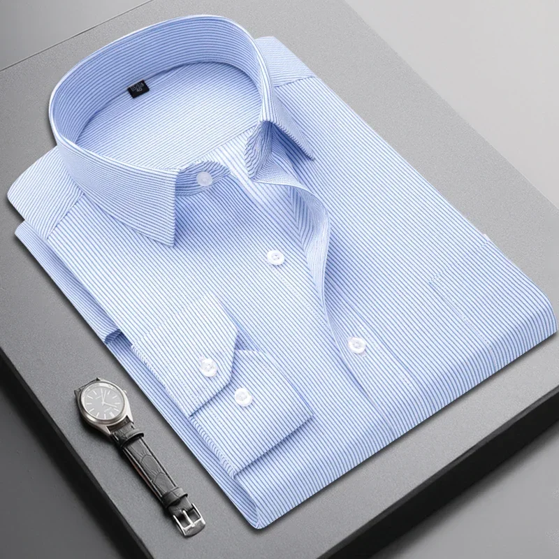 Men Shirt Male Dress Shirts Striped Men's Casual Long Sleeve Business Formal Plaid Shirt camisa social