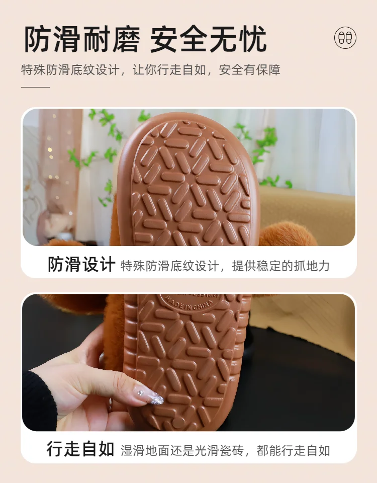 Hause flauschige Hund Hausschuhe Frauen Knöchel Full Wrap Pelz Loafer Damen Slip-on Plüsch Schuhe flache Zimmer Boden Pelz Rutschen Hausschuhe – Detail 7