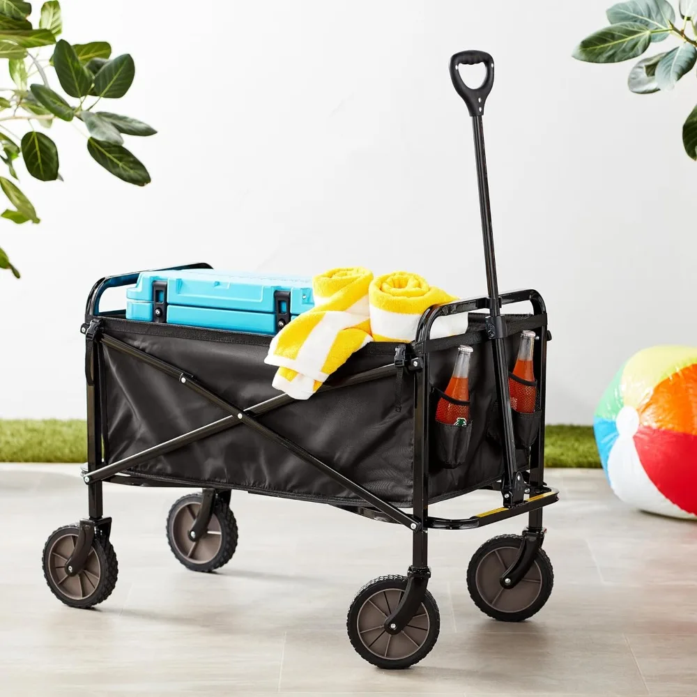 

Garden Trolleys Free Shipping Handcart Collapsible Folding Outdoor Utility Wagon With Cover Bag Hand Cart Black Trolley Carts