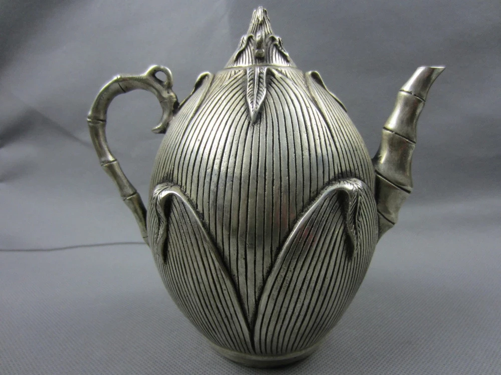

Collectible Decorated Old Handwork Tibet Silver Carve Big Maize Tea Pot
