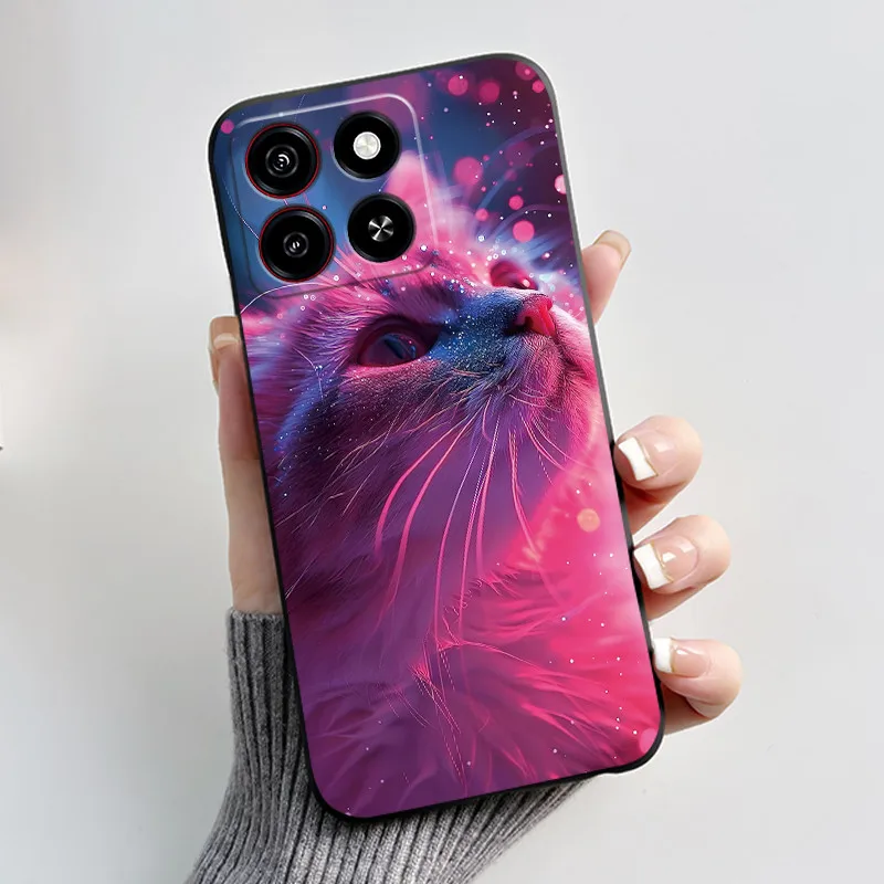Black Shockproof Silicone Phone Case with Cute Cat Design - Aesthetic Bumper Cover