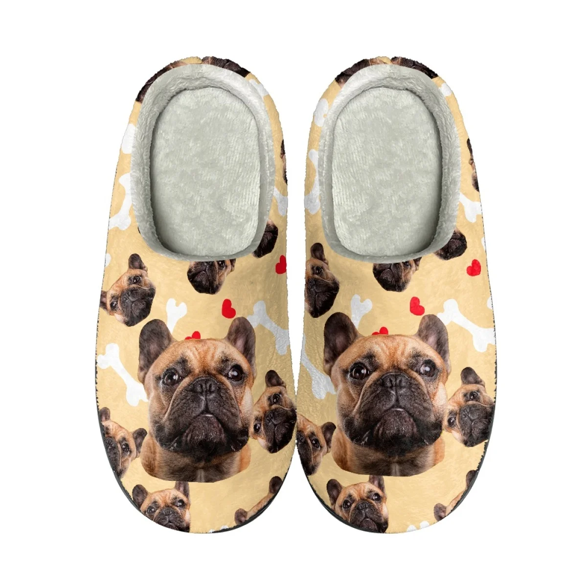 Kawaii Cartoon Pug Pattern Women Men Autumn Winter Home Cotton Slippers Outdoor Indoor Breathable Plush Slippers Custom Image