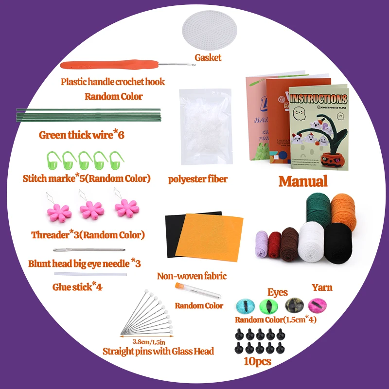 Halloween Festival Crochet Material Package Pumpkin Devil Pots for Crochet Lovers Include Yarn Hook Tools Suppli