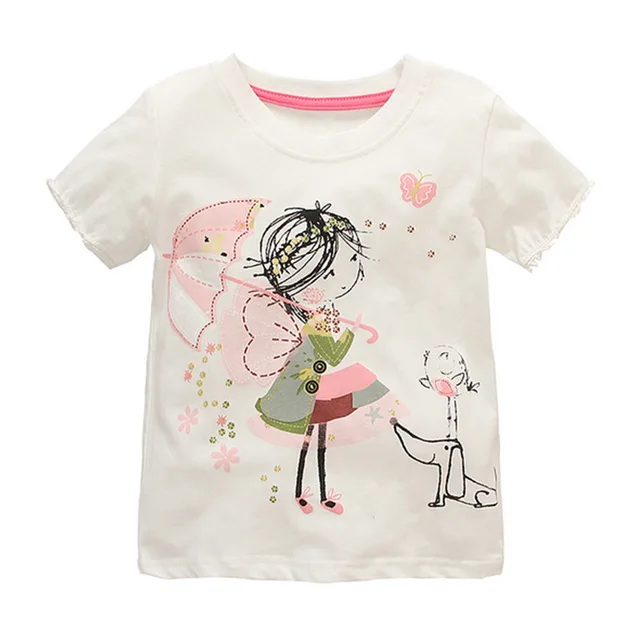 Boys Dinosaur T-shirts Cartoon Printed Girls Tees Children Tops Short-sleeve Clothes for Summer Kids Outfits girl with umbrella