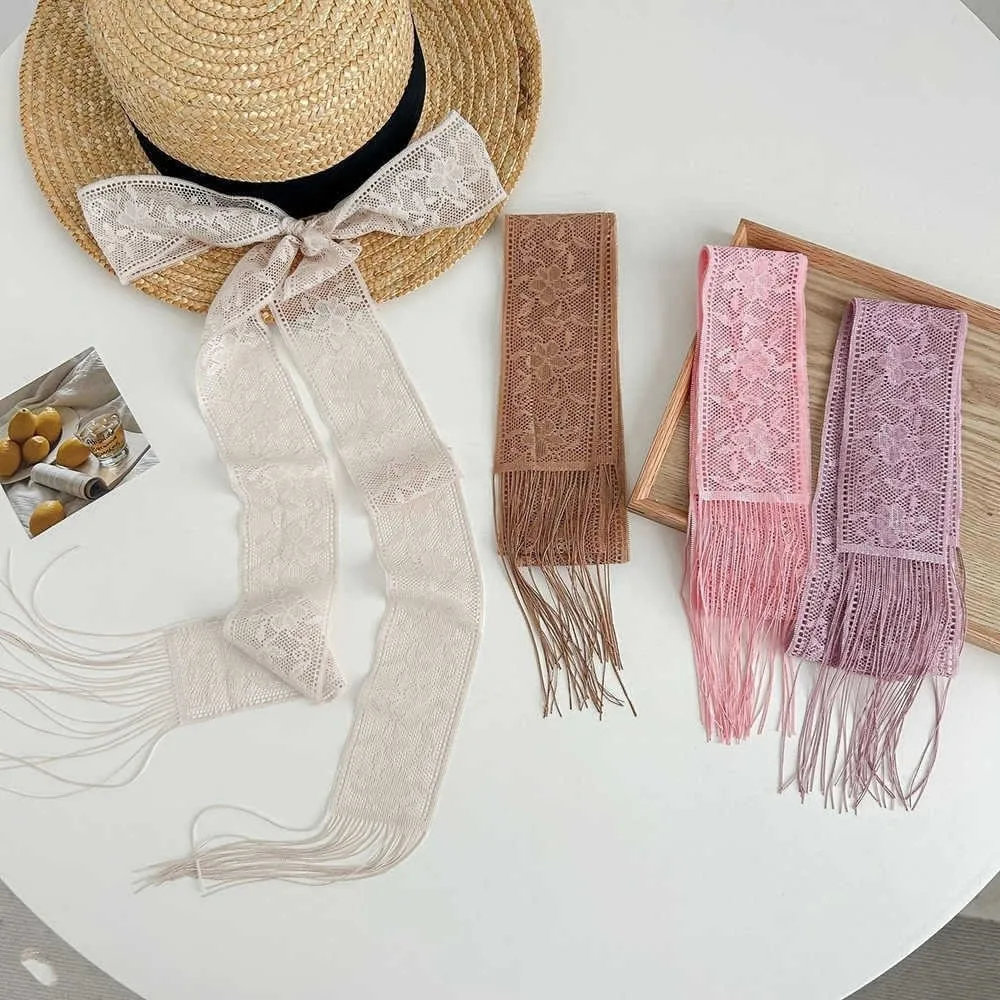 Elegante Wickelschals mit floraler Stickerei und Spitze, dünne, schmale, lange Schals für Abendpartys, weiches Halstuch, Kleiderdekoration – Detail 6