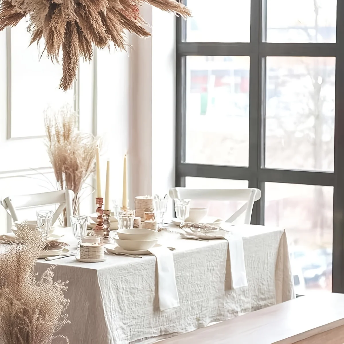 French Cream Style Household Tablecloths, Wedding Parties, Holiday Kitchen Tablecloths, Soft Pleated Texture Beige Tablecloths 4