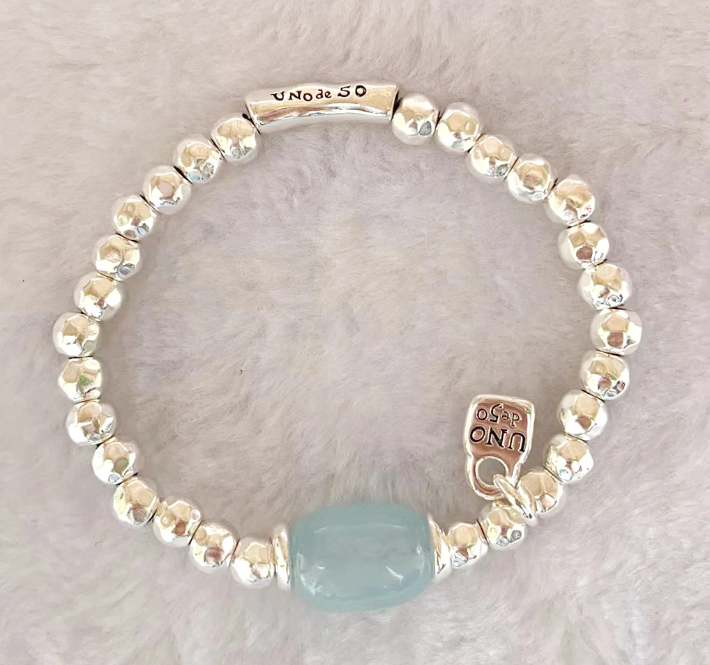 

HSC 2023 New unode50 simple silver plated beaded elastic bracelet sweetness series gift wholesale shipping free