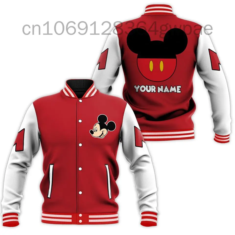 

Personalized Mickey Baseball Jacket Mens Women Casual Sweatshirt Hip Hop Harajuku Jacket Loose Varsity Coat Disney Bomber Jacket
