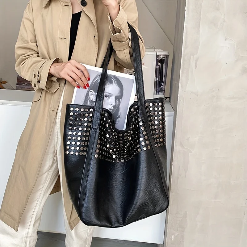 Mode Niet Tote Tasche Neue Große Kapazität Einkaufstasche frauen Tasche frauen Handheld Einzelnen Schulter Unterarm Tasche – Detail 7