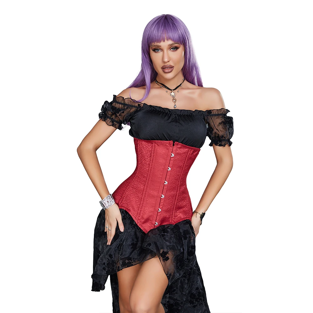 

Front 6 Busk Closure 10 Steel Bone Red Underbust Corset Top With Rope Body Shaper Plus Size XXS-6XL Waist Trainer Bustier