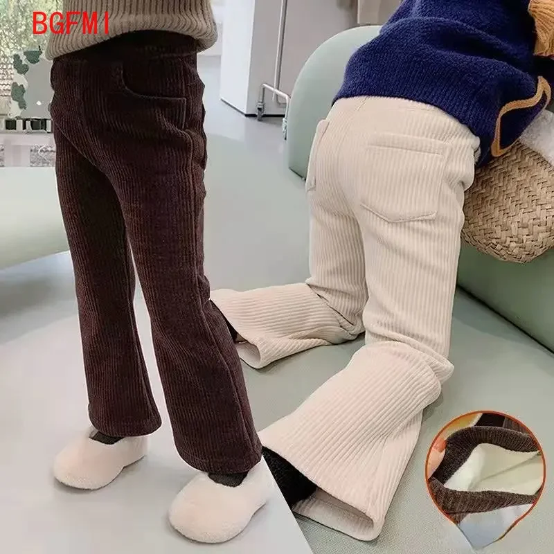 Fashion Winter Clothes Child Girl Fleece-lined Pants Kids Bottom teenagers Spring Autumn Bell-bottoms Baby Corduroy Trousers