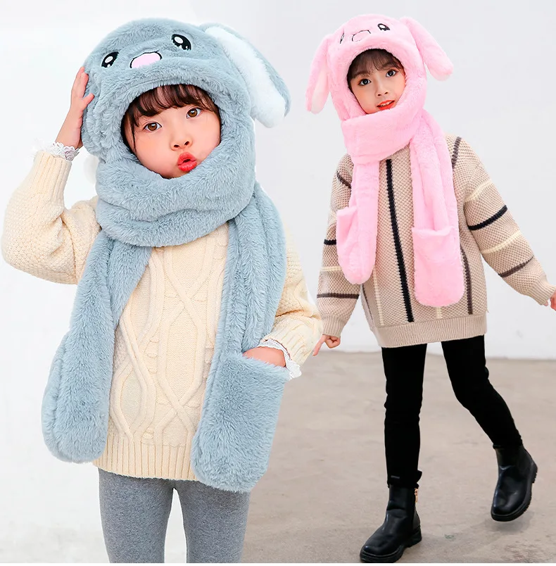 Pika Winter Plush Ear Move Hat Scarf Gloves Set 3 In 1 For Kids